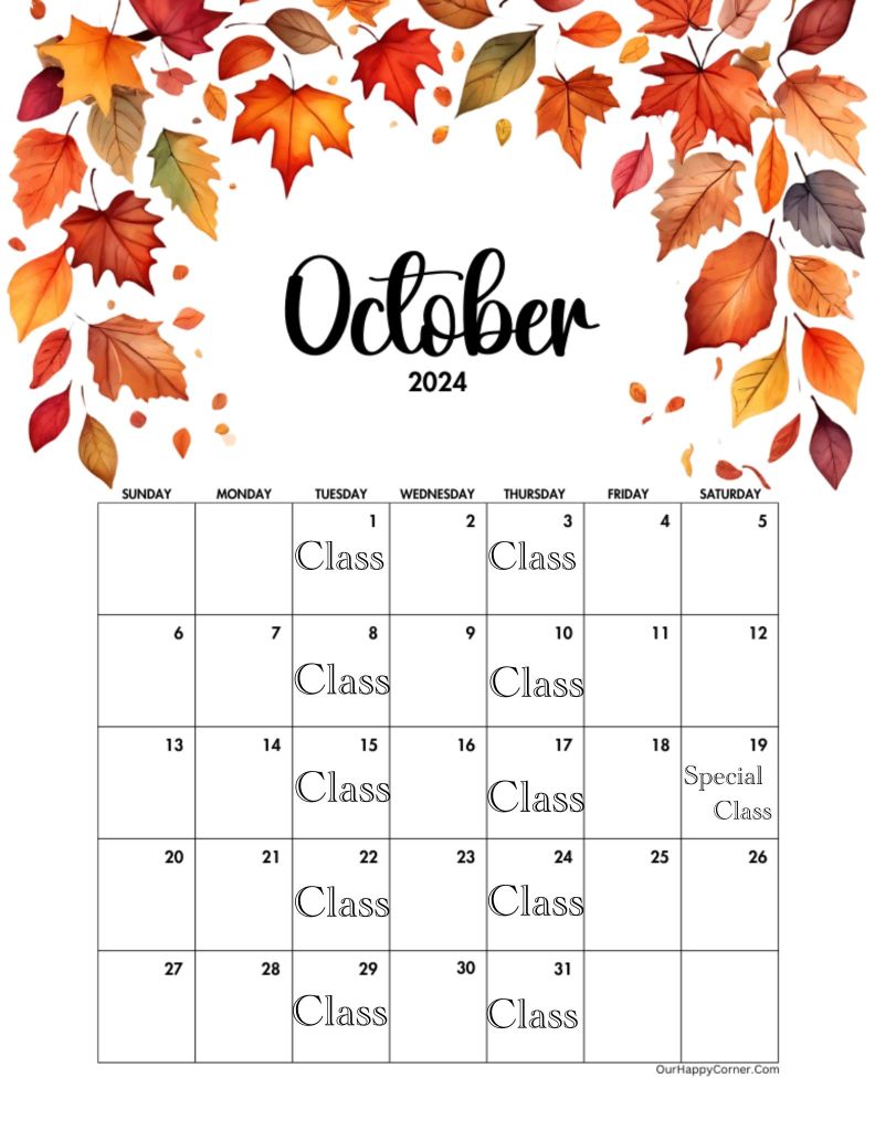 October Yoga Calendar